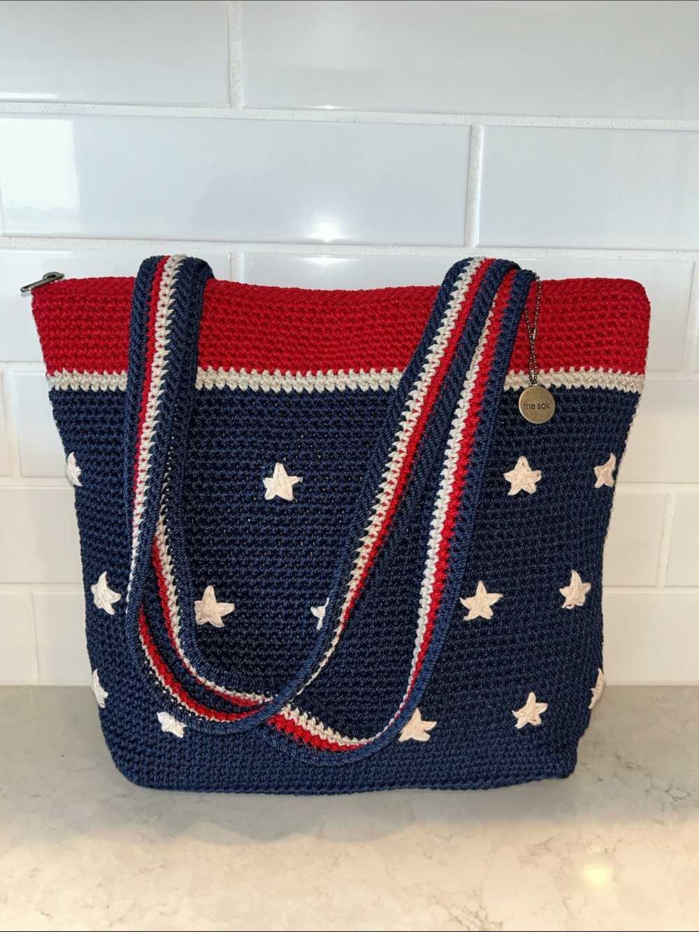 The Sak Casual Classics Tote Crochet red white blue stars stripes American flag